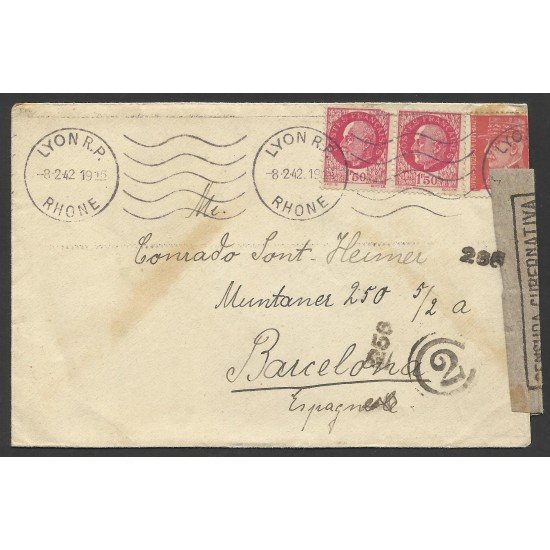 Francia Carta de Lyon a Barcelona 1942 Francia Carta de Lyon a Barcelona 1942