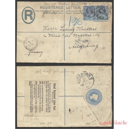 Inglatrerra Carta de Leicester a Augsburg (Alemania) 1887
