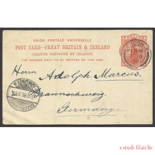 Inglaterra Postal de Londres a Braunschweig (Alemania) 1898