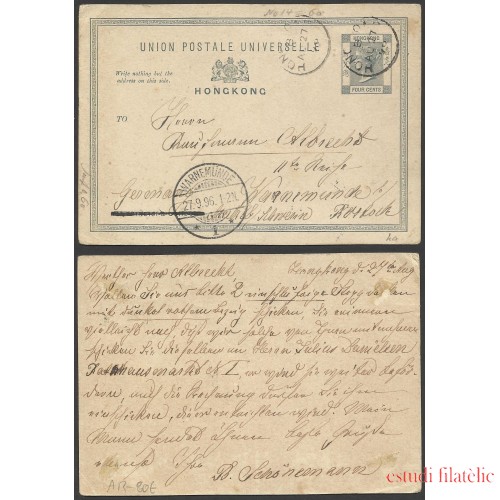 Hong Kong Postal dirigida a Warnemünde (Alemania) 1896