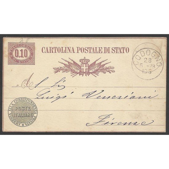 Italia Postal de Codogno a Florencia 1878 Italia Postal de Codogno a Florencia 1878