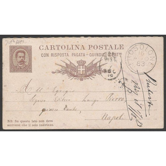 Italia Postal de Frosolone a Nápoles 1883 Italia Postal de Frosolone a Nápoles 1883