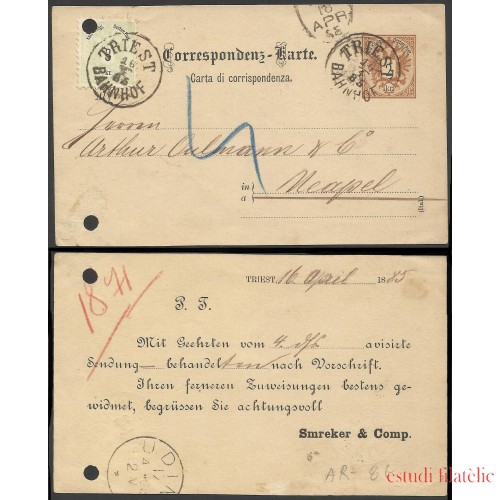 Italia Postal de Trieste a Meapel 1885