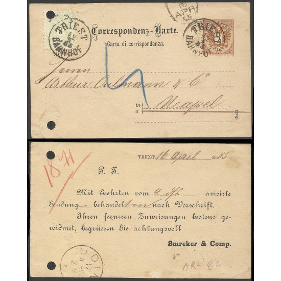 Italia Postal de Trieste a Meapel 1885 Italia Postal de Trieste a Meapel 1885