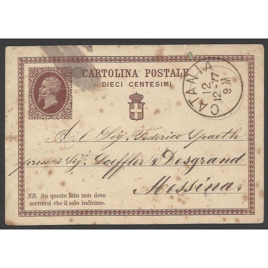 Italia Postal de Catania a Mesina 1877 Italia Postal de Catania a Mesina 1877