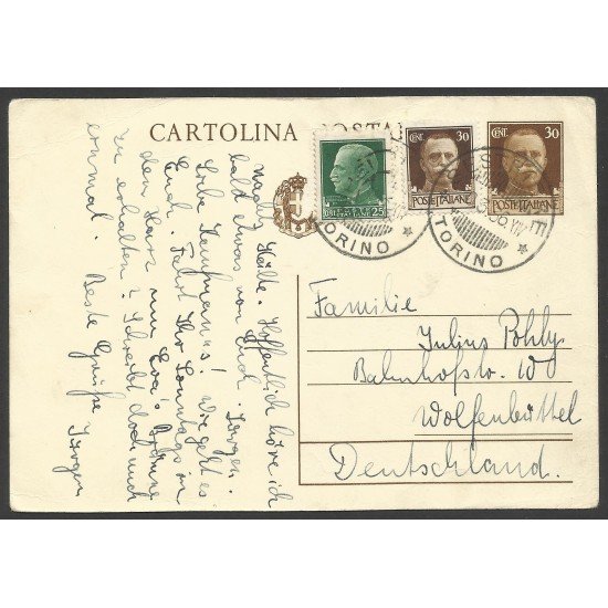 Italia Postal de Torino a Wolfenbüttel 1936 Italia Postal de Torino a Wolfenbüttel 1936