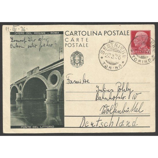 Italia Postal de Sestriere a Wolfenbüttel 1936 Italia Postal de Sestriere a Wolfenbüttel 1936