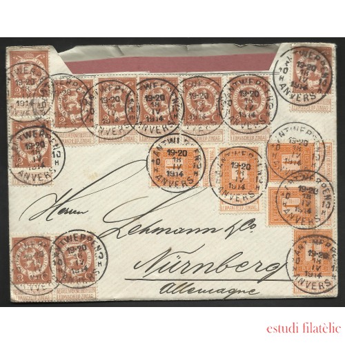 Bélgica Carta de Amberes a Nuremberg 1914