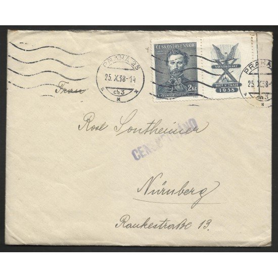 Checoslovaquia Carta de Praga a Nuremberg 1938 Checoslovaquia Carta de Praga a Nuremberg 1938