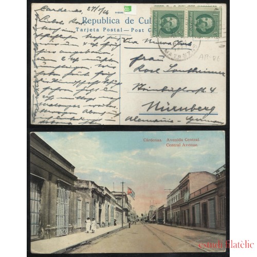 Cuba Postal de Cárdenas a Nuremberg 1926 Via New York