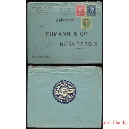 Cuba Carta de La Habana a Nuremberg 1934  Via New York