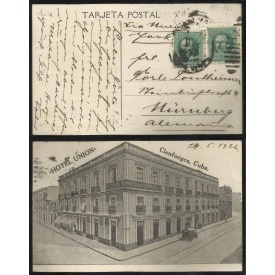 Cuba Postal de Cienfuegos a Nuremberg 1926 Via New York Cuba Postal de Cienfuegos a Nuremberg 1926 Via New York