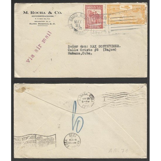 Rep. Dominicana Carta de Santo Domingo a La Habana 1930 Rep. Dominicana Carta de Santo Domingo a La Habana 1930