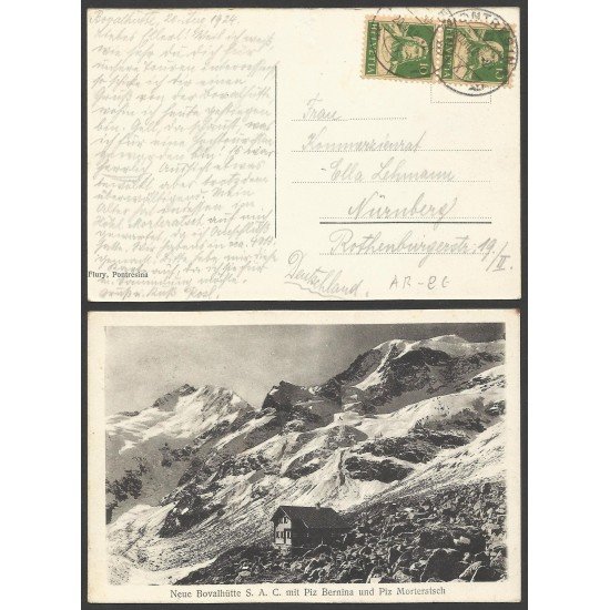 Suiza Postal de Bovalhütte a Nuremberg 1924 Suiza Postal de Bovalhütte a Nuremberg 1924