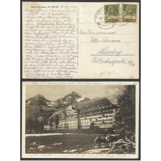 Suiza Postal de Saint Moritz a Nuremberg 1924 Suiza Postal de Saint Moritz a Nuremberg 1924