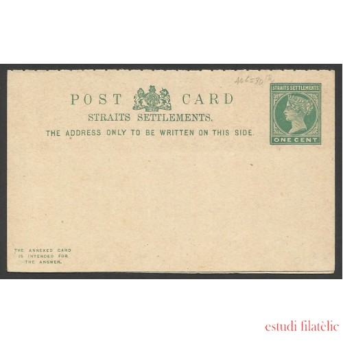 Straits and Settlements Postal Prefranqueada 1890 Sin circular