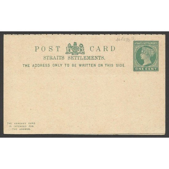 Straits and Settlements Postal Prefranqueada 1890 Sin circular Straits and Settlements Postal Prefranqueada 1890 Sin circular