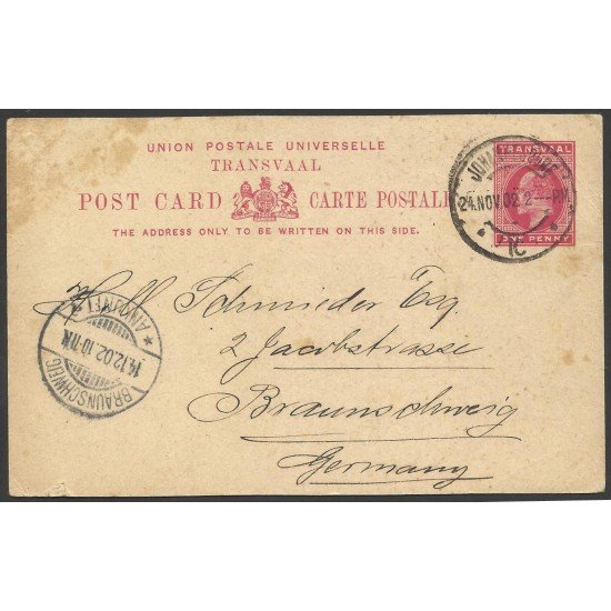 Transvaal Postal de Johanesburgo a Braunschweig 1902 Transvaal Postal de Johanesburgo a Braunschweig 1902