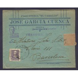 España Carta de Játiva a Barcelona 1939 Marca Censura Militar Játiva España Carta de Játiva a Barcelona 1939 Marca Censura Militar Játiva
