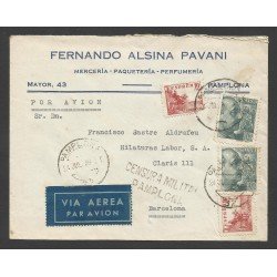 España Carta de Pamplona a Barcelona 1939 Marca Militar Pamplona España Carta de Pamplona a Barcelona 1939 Marca Militar Pamplona