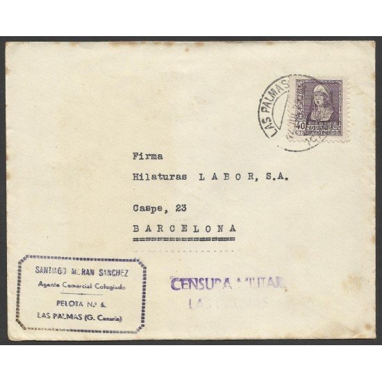 España Carta de Las Palmas de Gran Canaria a Barcelona 1939 España Carta de Las Palmas de Gran Canaria a Barcelona 1939