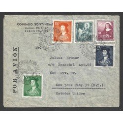 España Carta de Barcelona a Estados Unidos 1952 con Matasello Primer Día España Carta de Barcelona a Estados Unidos 1952 con Matasello Primer Día