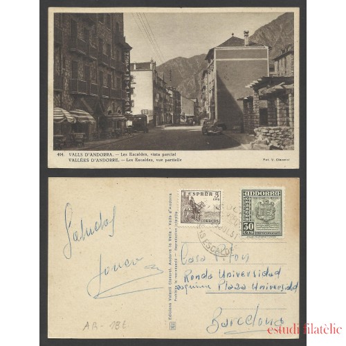 España Postal de Andorra a Barcelona 1951