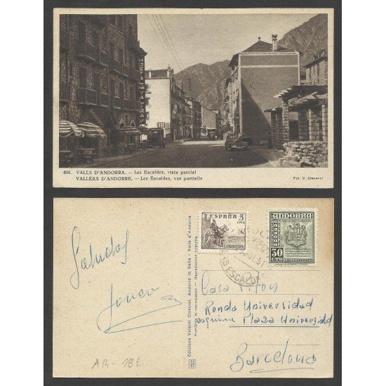 España Postal de Andorra a Barcelona 1951 España Postal de Andorra a Barcelona 1951
