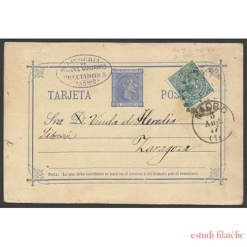 España Postal de Madrid a Zaragoza 1877