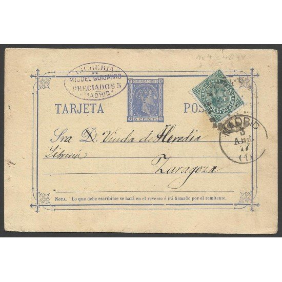 España Postal de Madrid a Zaragoza 1877 España Postal de Madrid a Zaragoza 1877