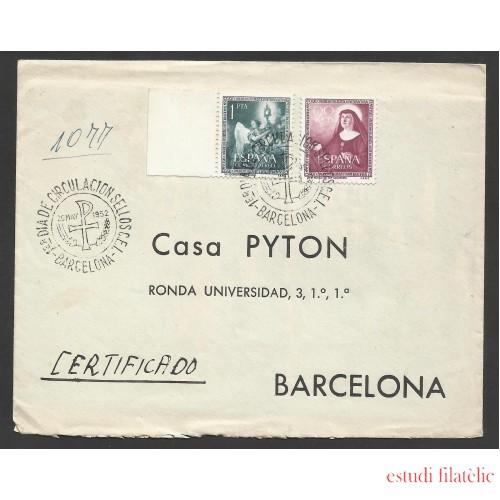 España Carta a Barcelona con Matasello Primer Día 1952