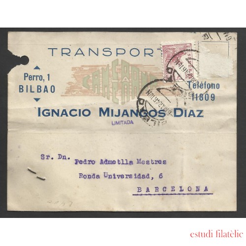 España Postal de Bilbao a Barcelona 1946