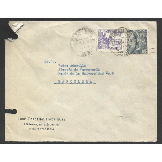 España Carta de Pontevedra a Barcelona 1949 España Carta de Pontevedra a Barcelona 1949
