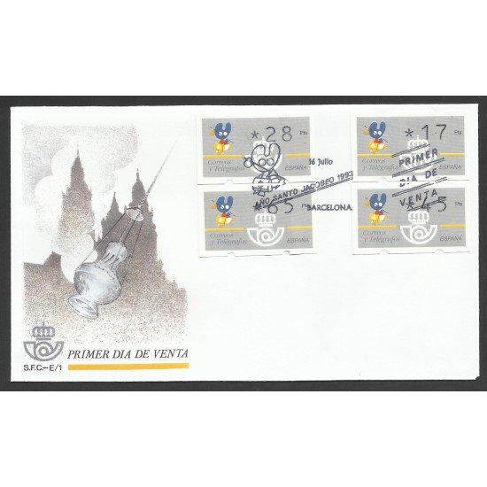 España Sobre Primer Día Atms Matasello Conmemorativo Año Santo Xacobeo 1992 España Sobre Primer Día Atms Matasello Conmemorativo Año Santo Xacobeo 1992