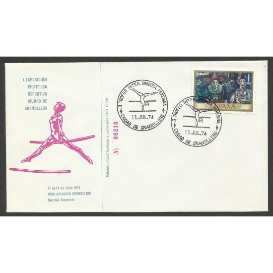 España Sobre y Matasello I Expo Deportiva Filatélica Granollers 1974 España Sobre y Matasello I Expo Deportiva Filatélica Granollers 1974