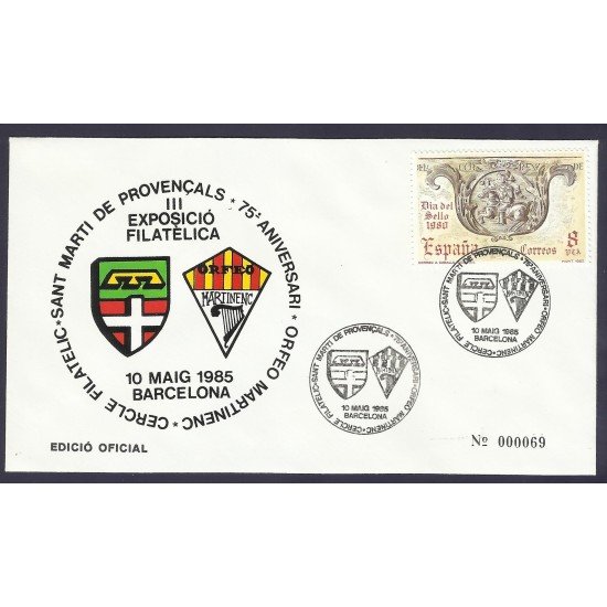 España Sobre y Matasello Círculo Filatélico San Martí de Provençals 1985 España Sobre y Matasello Círculo Filatélico San Martí de Provençals 1985