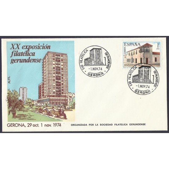 España Sobre y Matasello XX Exposición Filatélica Gerundense 1974 España Sobre y Matasello XX Exposición Filatélica Gerundense 1974