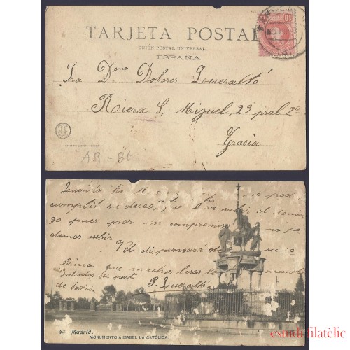 España Postal dirigida a Gracia (barrio de Barcelona) 1903  UPU