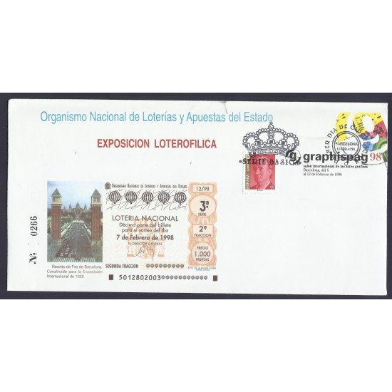 España Sobre y Matasello Primer Día Exposición Loterofílica 1998 España Sobre y Matasello Primer Día Exposición Loterofílica 1998