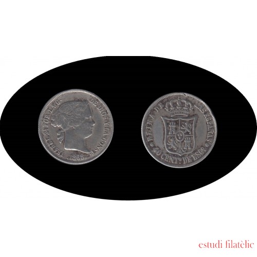 Isabel II 1868 40 céntimos de escudo 18 68 Madrid plata