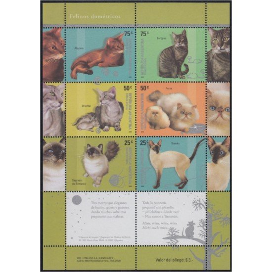 Argentina 2532/37 2005 Fauna Gatos Cats MNH