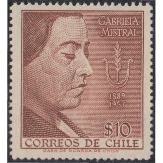 Chile 267 1958 Poetisa Gabriela Mistral Premio Nobel de Literatura MH Chile 267 1958 Poetisa Gabriela Mistral Premio Nobel de Literatura MH