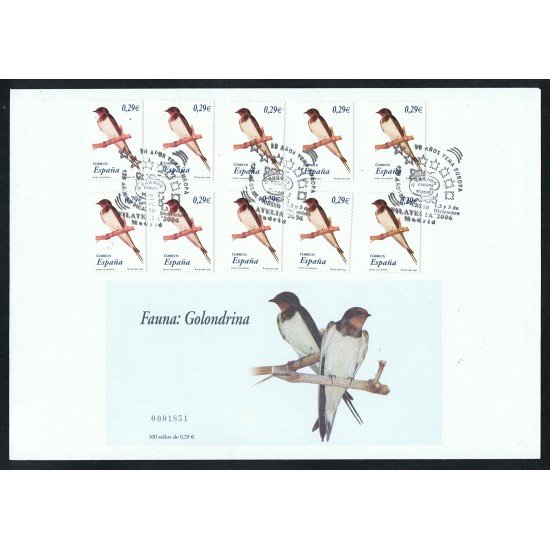 España 4217 2006 con matasellos 50 Años Tema Europa Golondrina fauna España 4217 2006 con matasellos 50 Años Tema Europa Golondrina fauna
