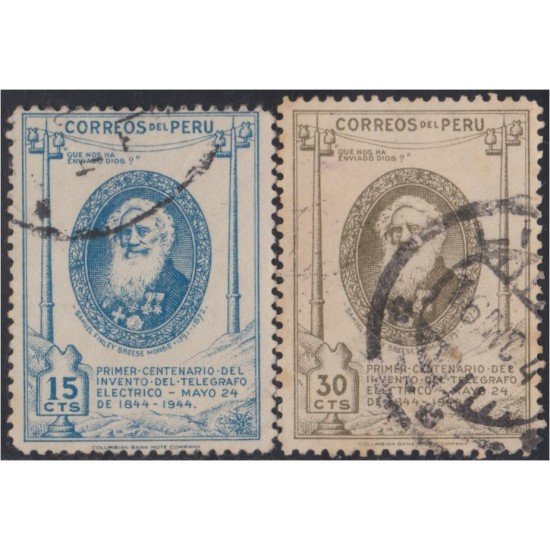 Perú 389/90 1944 Centenario de la Invención del Telégrafo eléctrico usados Perú 389/90 1944 Centenario de la Invención del Telégrafo eléctrico usados