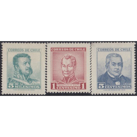 Chile 280/82 1960 Serie antigua Manuel Bulnes F.A Pinto M. Montt MNH Chile 280/82 1960 Serie antigua Manuel Bulnes F.A Pinto M. Montt MNH