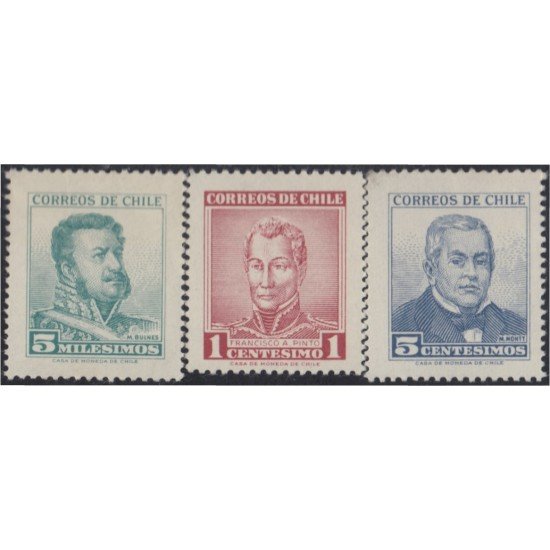 Chile 280/82 1960 Serie antigua Manuel Bulnes F.A Pinto M. Montt MH Chile 280/82 1960 Serie antigua Manuel Bulnes F.A Pinto M. Montt MH