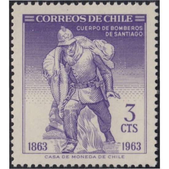 Chile 301 1963 100 Años del cuerpo de bomberos de Santiago Monumento MH Chile 301 1963 100 Años del cuerpo de bomberos de Santiago Monumento MH