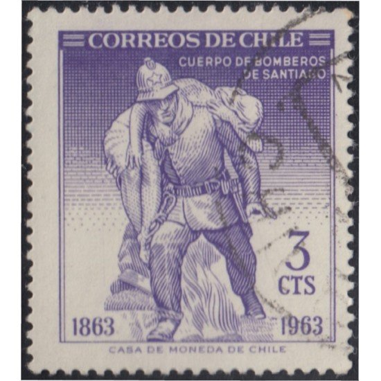 Chile 301 1963 100 Años del cuerpo de bomberos de Santiago Monumento usado Chile 301 1963 100 Años del cuerpo de bomberos de Santiago Monumento usado