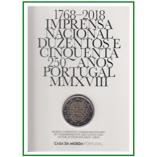 Portugal 2018 Cartera Oficial Coin Card Moneda 2 € Av. Imprenta Portugal 2018 Cartera Oficial Coin Card Moneda 2 € Av. Imprenta