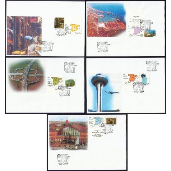 España 3855A-E 2001 5 sobres matasello y Sobre Valencia 2002 España 3855A-E 2001 5 sobres matasello y Sobre Valencia 2002